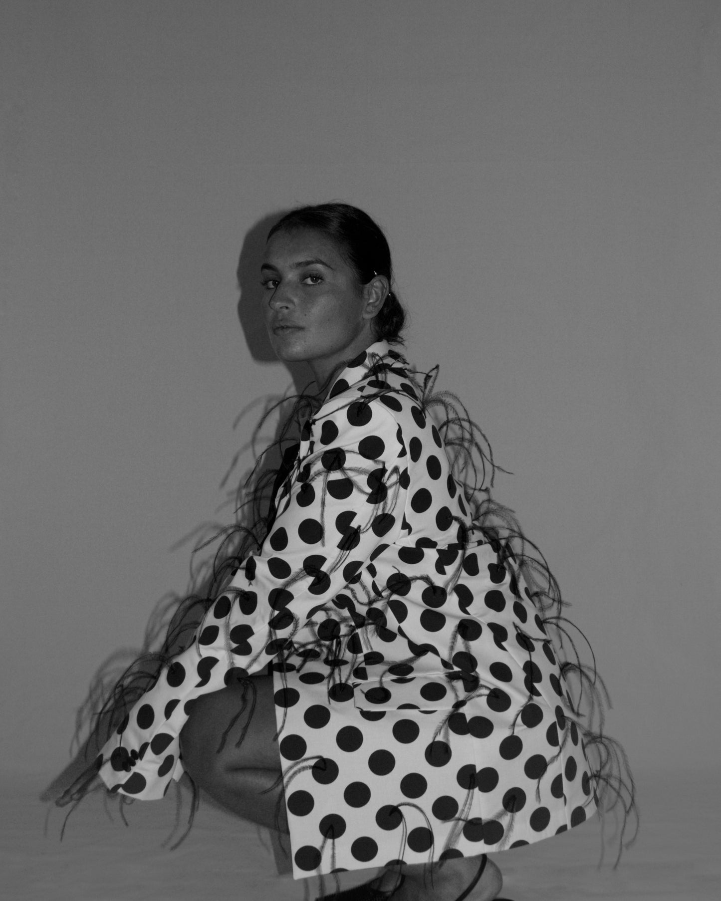 Chaqueta Maxi Lunar con Plumas